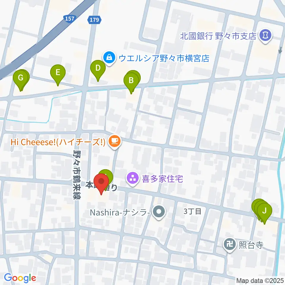 野々市市郷土資料館NONO周辺のファミレス・ファーストフード一覧地図