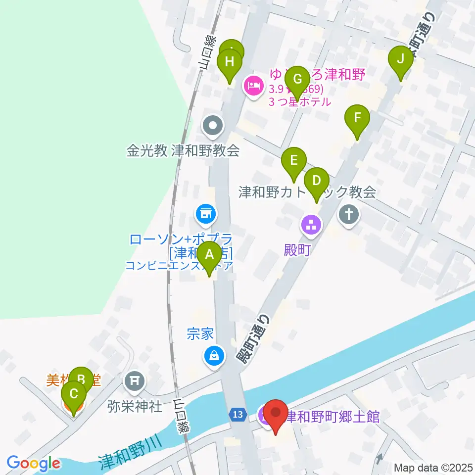 津和野町郷土館周辺のファミレス・ファーストフード一覧地図