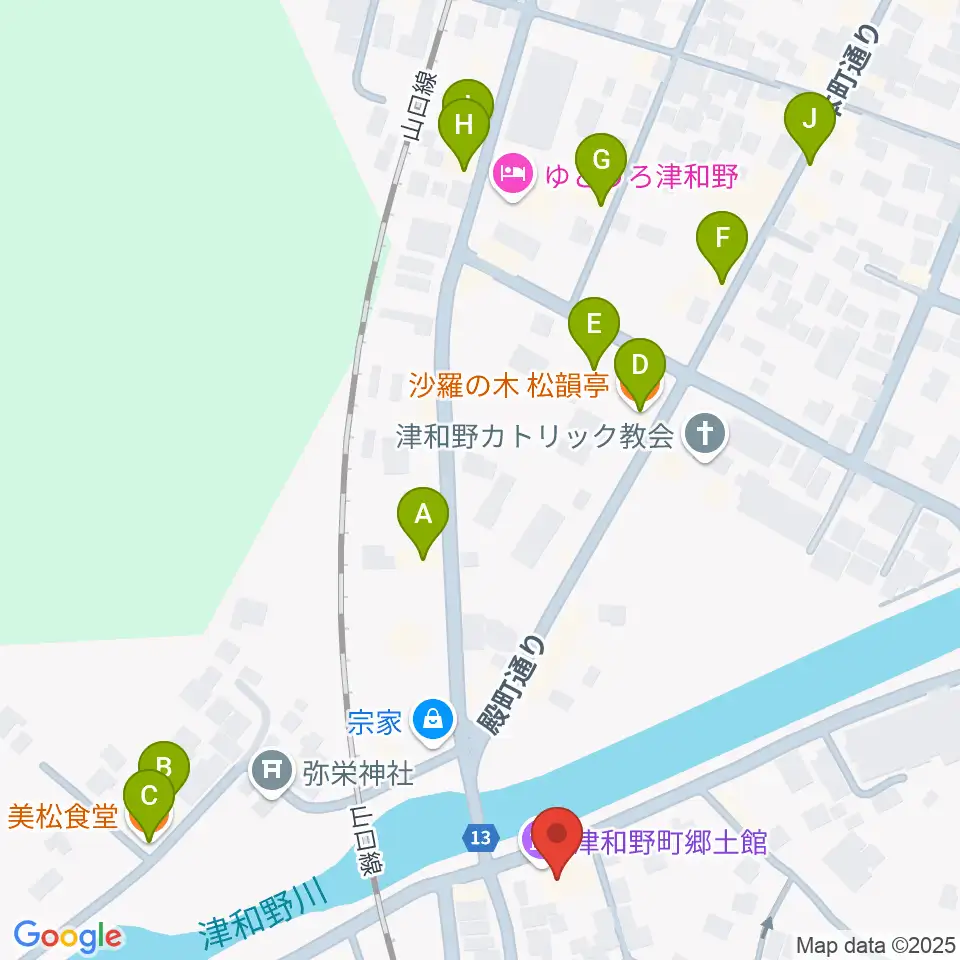 津和野町郷土館周辺のファミレス・ファーストフード一覧地図