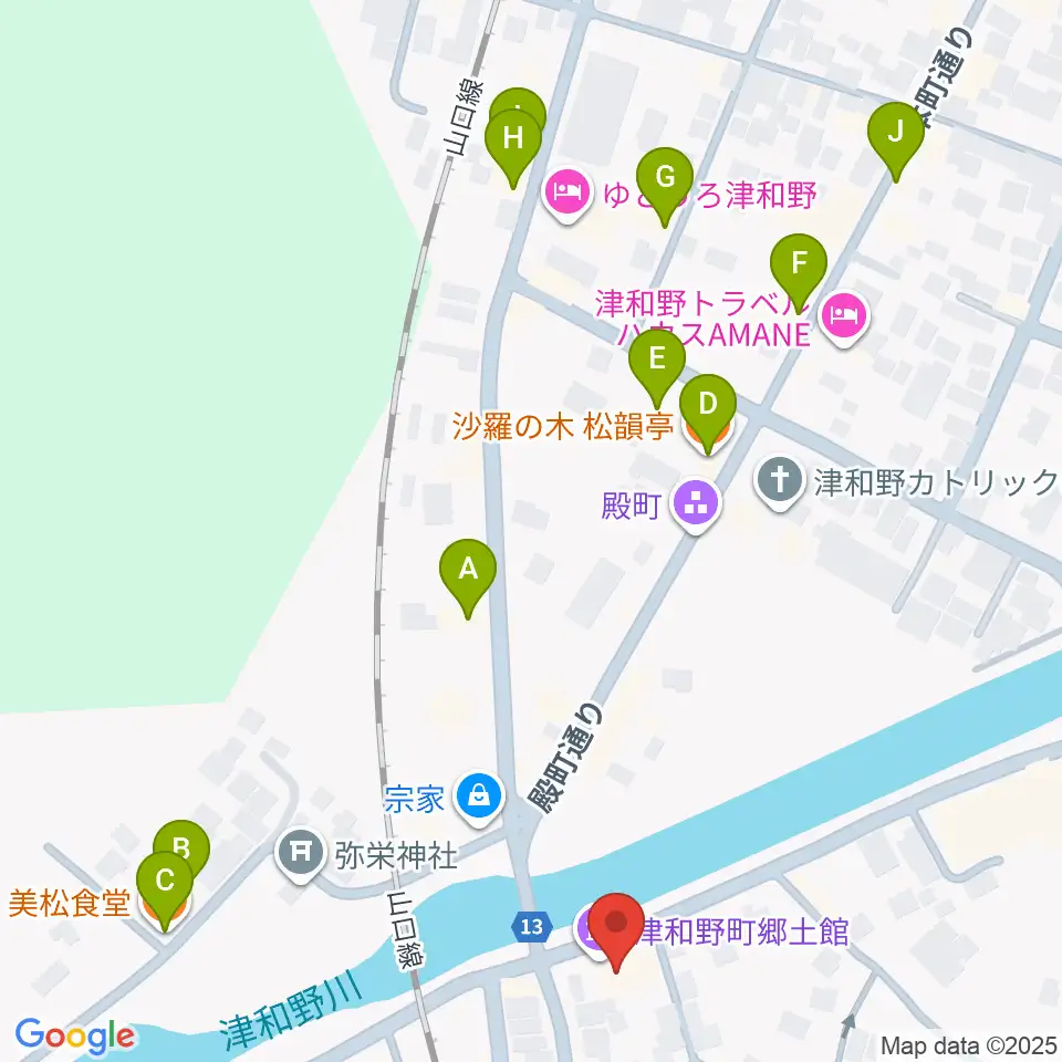 津和野町郷土館周辺のファミレス・ファーストフード一覧地図