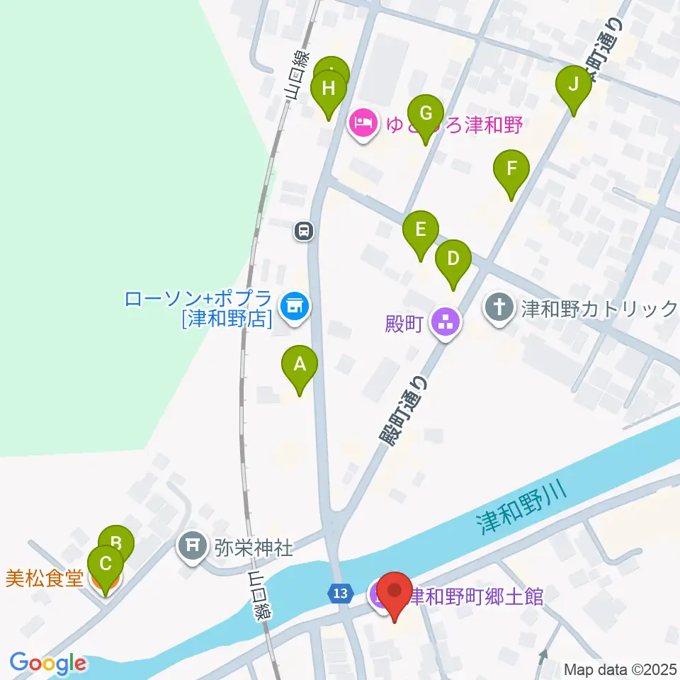 津和野町郷土館周辺のファミレス・ファーストフード一覧地図