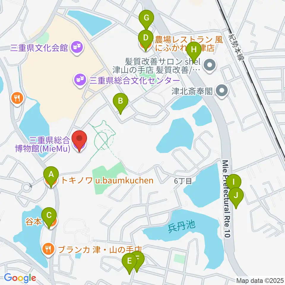 三重県総合博物館 MieMu周辺のファミレス・ファーストフード一覧地図