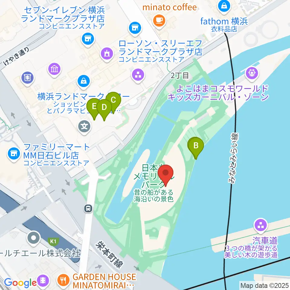 横浜みなと博物館周辺のファミレス・ファーストフード一覧地図