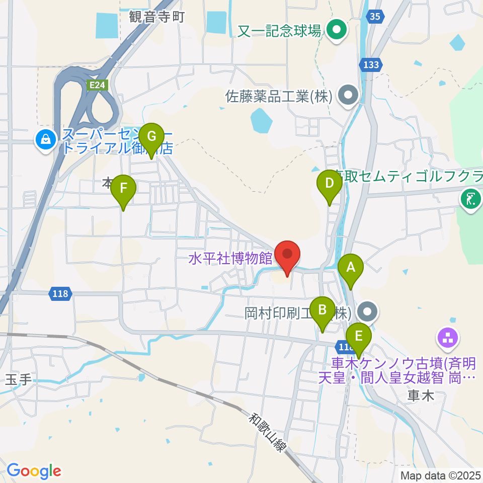 水平社博物館周辺のファミレス・ファーストフード一覧地図