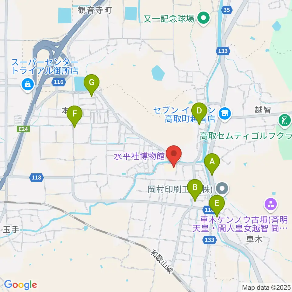 水平社博物館周辺のファミレス・ファーストフード一覧地図