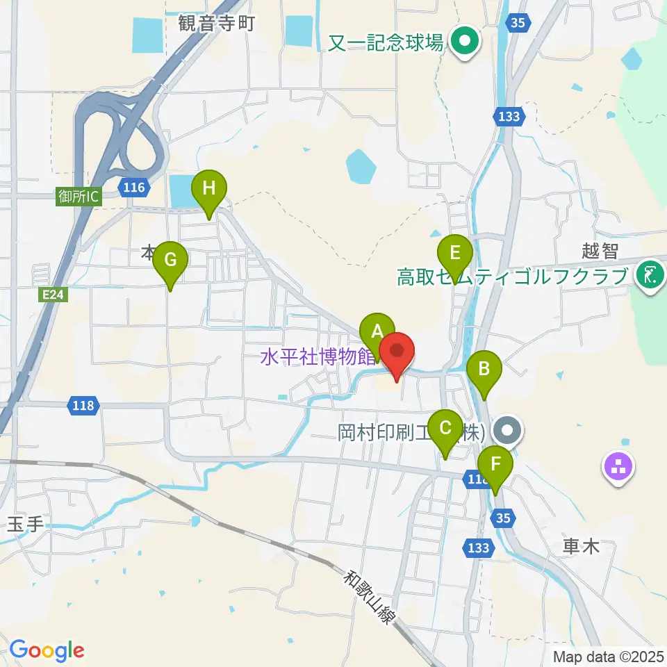 水平社博物館周辺のファミレス・ファーストフード一覧地図