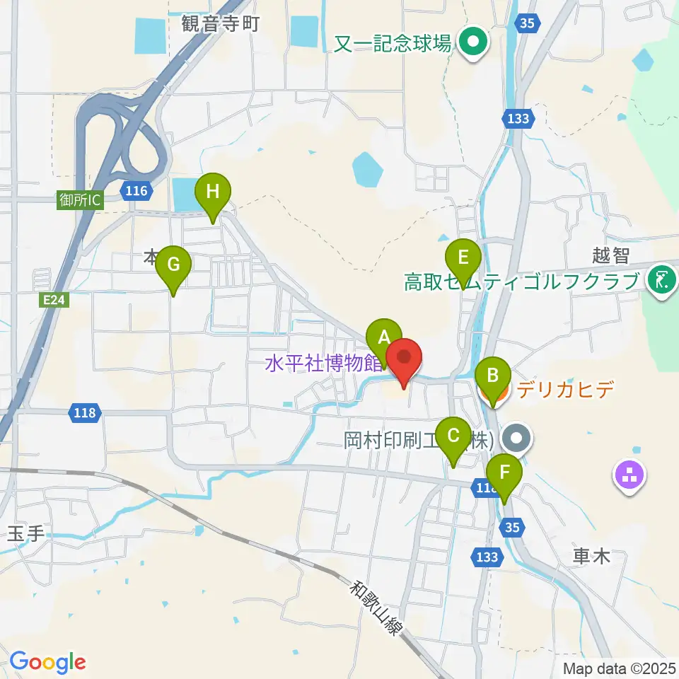 水平社博物館周辺のファミレス・ファーストフード一覧地図