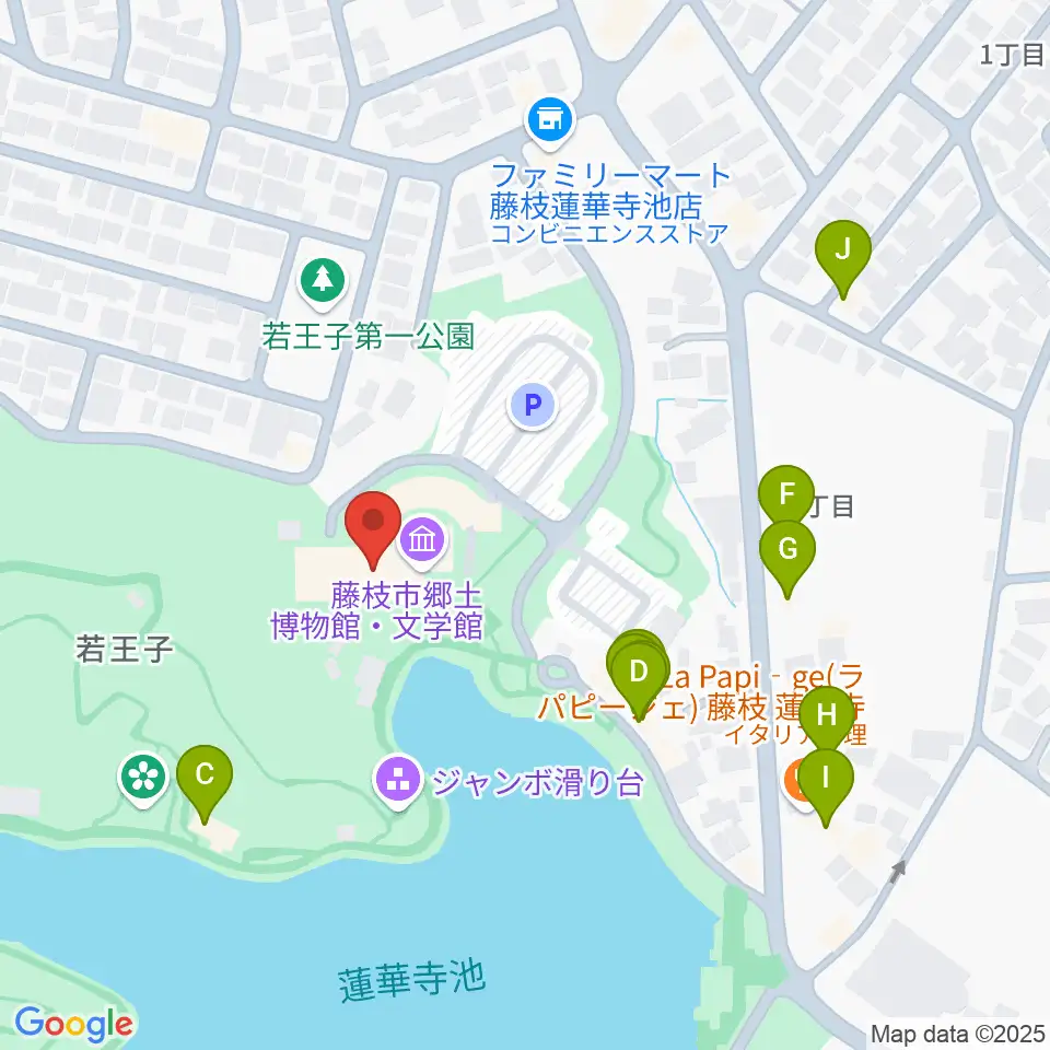 藤枝市郷土博物館・文学館周辺のファミレス・ファーストフード一覧地図