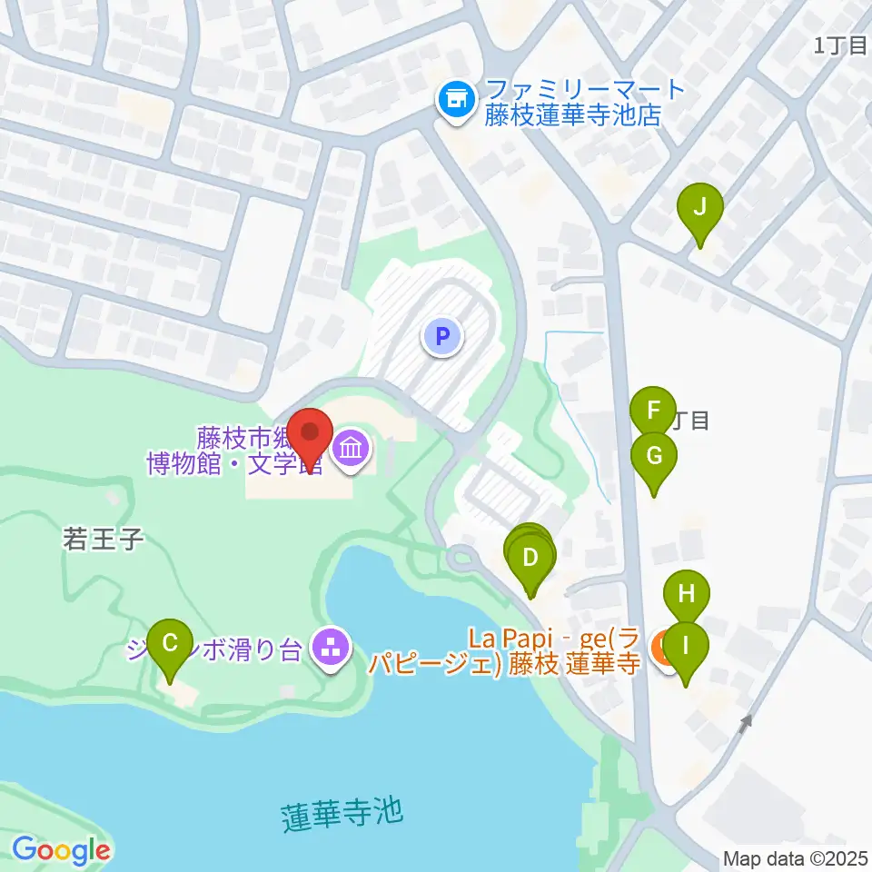 藤枝市郷土博物館・文学館周辺のファミレス・ファーストフード一覧地図