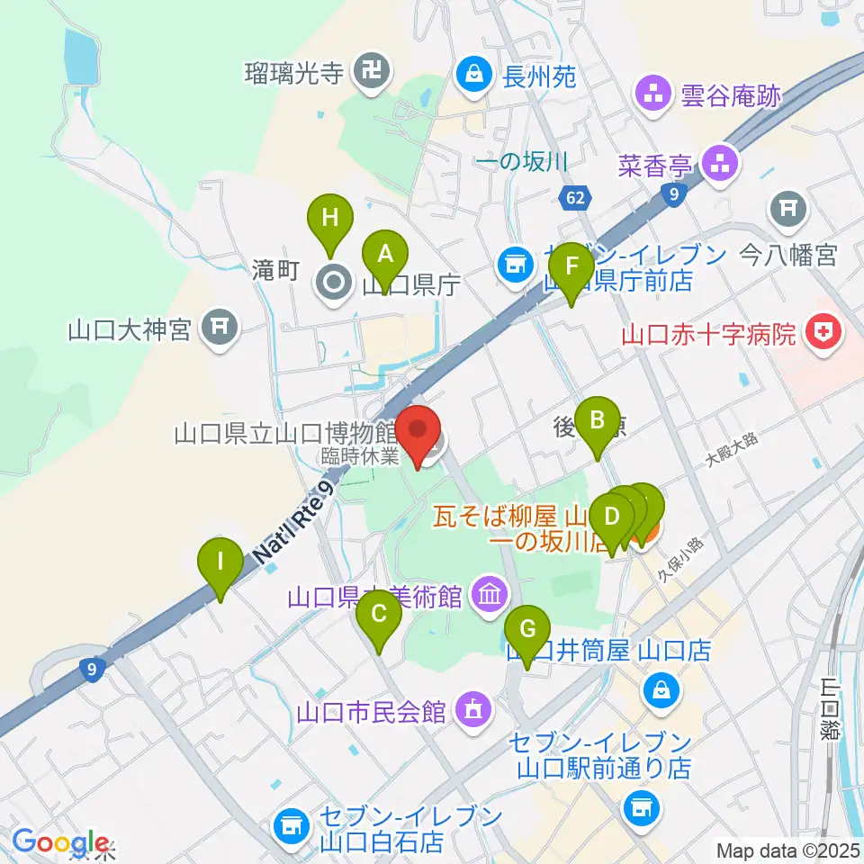 山口県立山口博物館周辺のファミレス・ファーストフード一覧地図