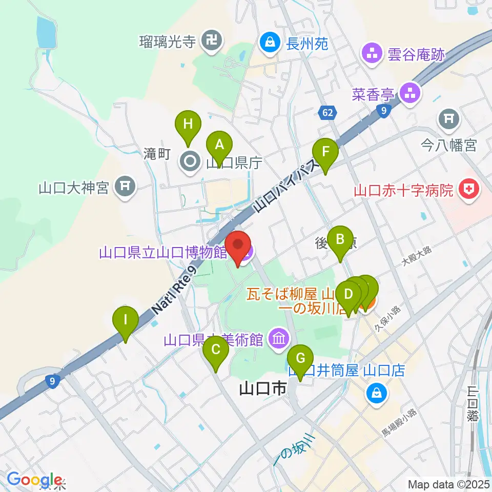 山口県立山口博物館周辺のファミレス・ファーストフード一覧地図