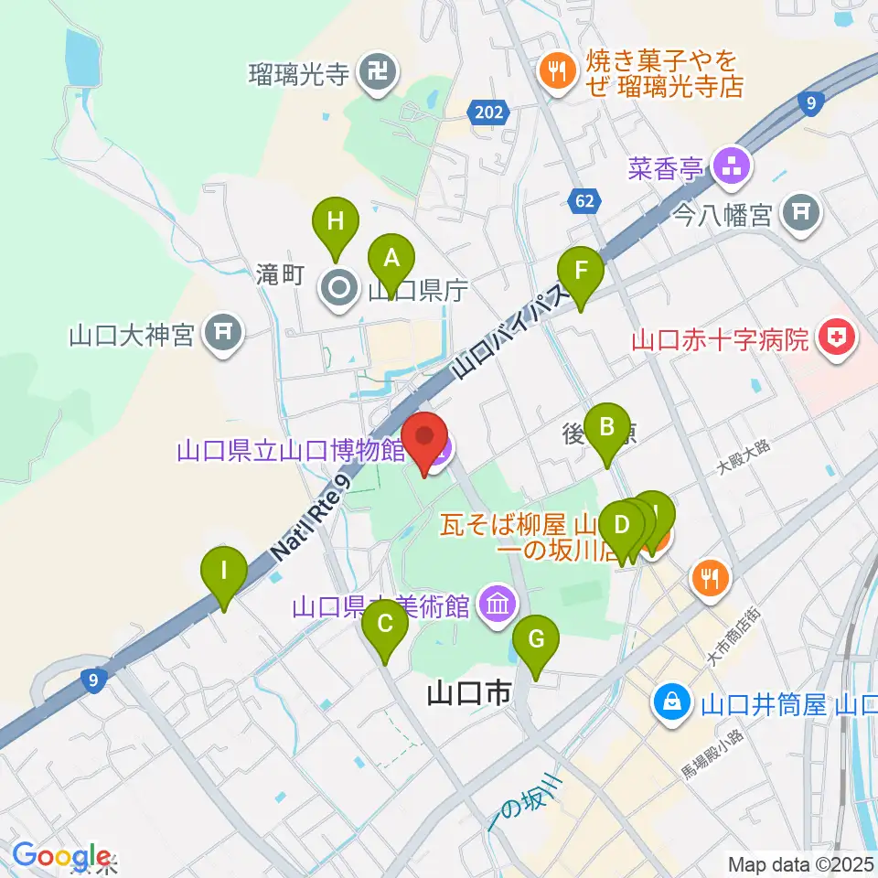 山口県立山口博物館周辺のファミレス・ファーストフード一覧地図