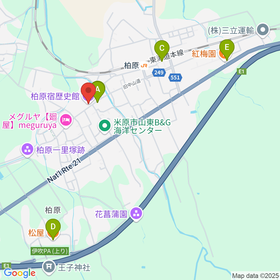 米原市柏原宿歴史館周辺のファミレス・ファーストフード一覧地図