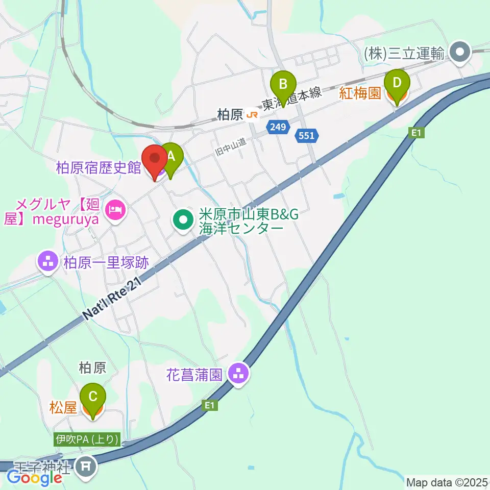 米原市柏原宿歴史館周辺のファミレス・ファーストフード一覧地図