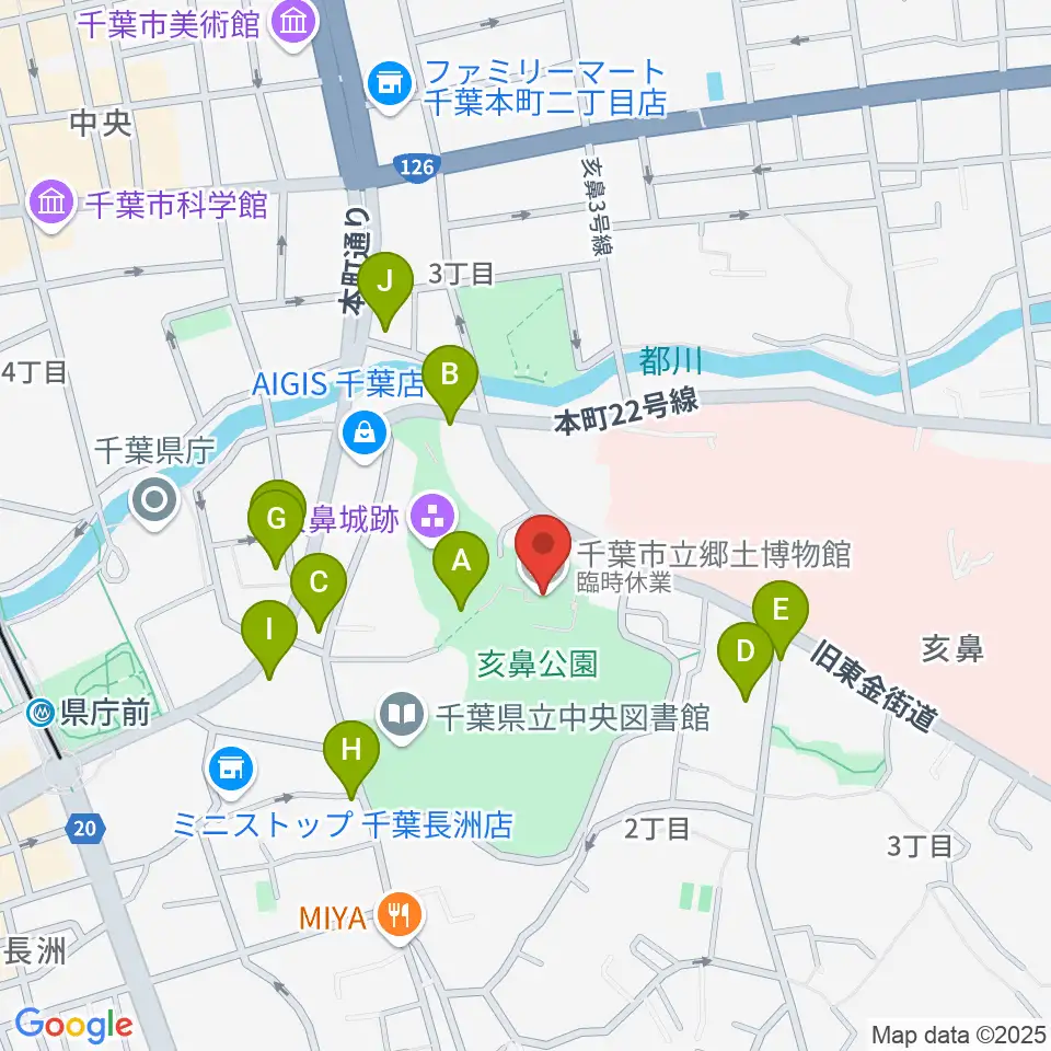 千葉市立郷土博物館周辺のファミレス・ファーストフード一覧地図