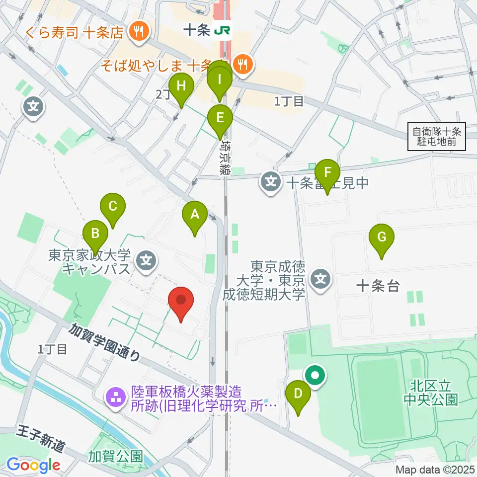 東京家政大学博物館周辺のファミレス・ファーストフード一覧地図