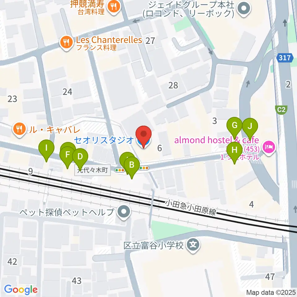 セオリスタジオ周辺のファミレス・ファーストフード一覧地図