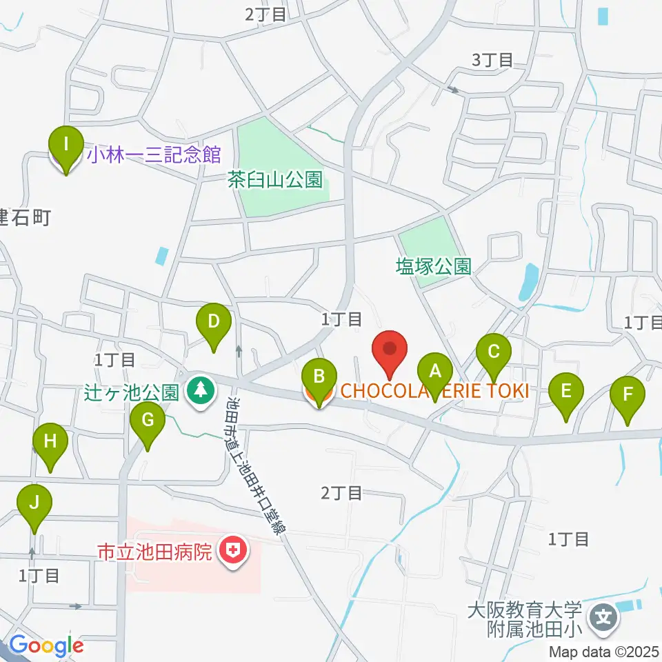 池田市立歴史民俗資料館周辺のファミレス・ファーストフード一覧地図