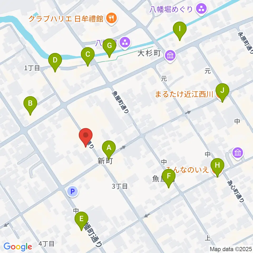近江八幡市立資料館周辺のファミレス・ファーストフード一覧地図