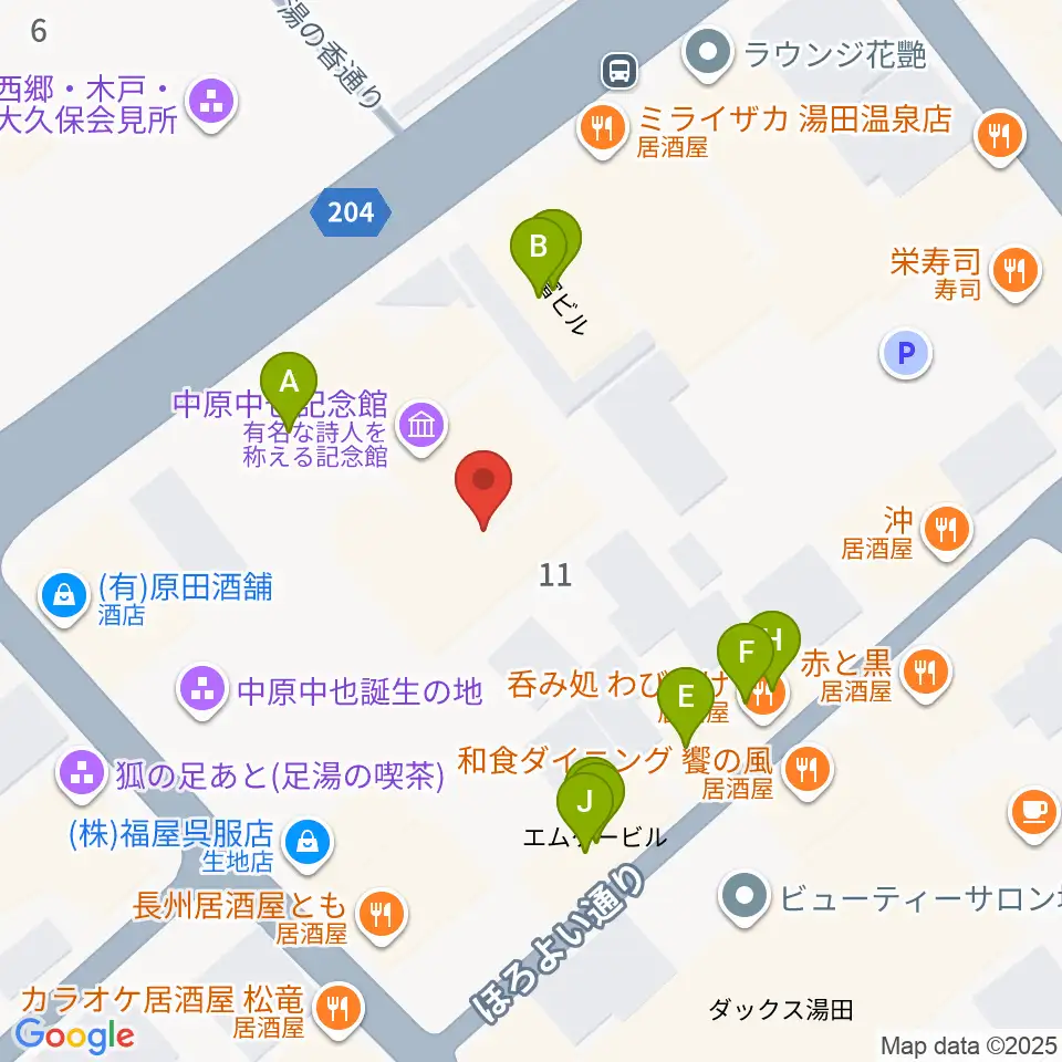 中原中也記念館周辺のファミレス・ファーストフード一覧地図