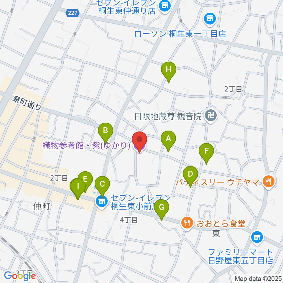 織物参考館・紫周辺のファミレス・ファーストフード一覧地図