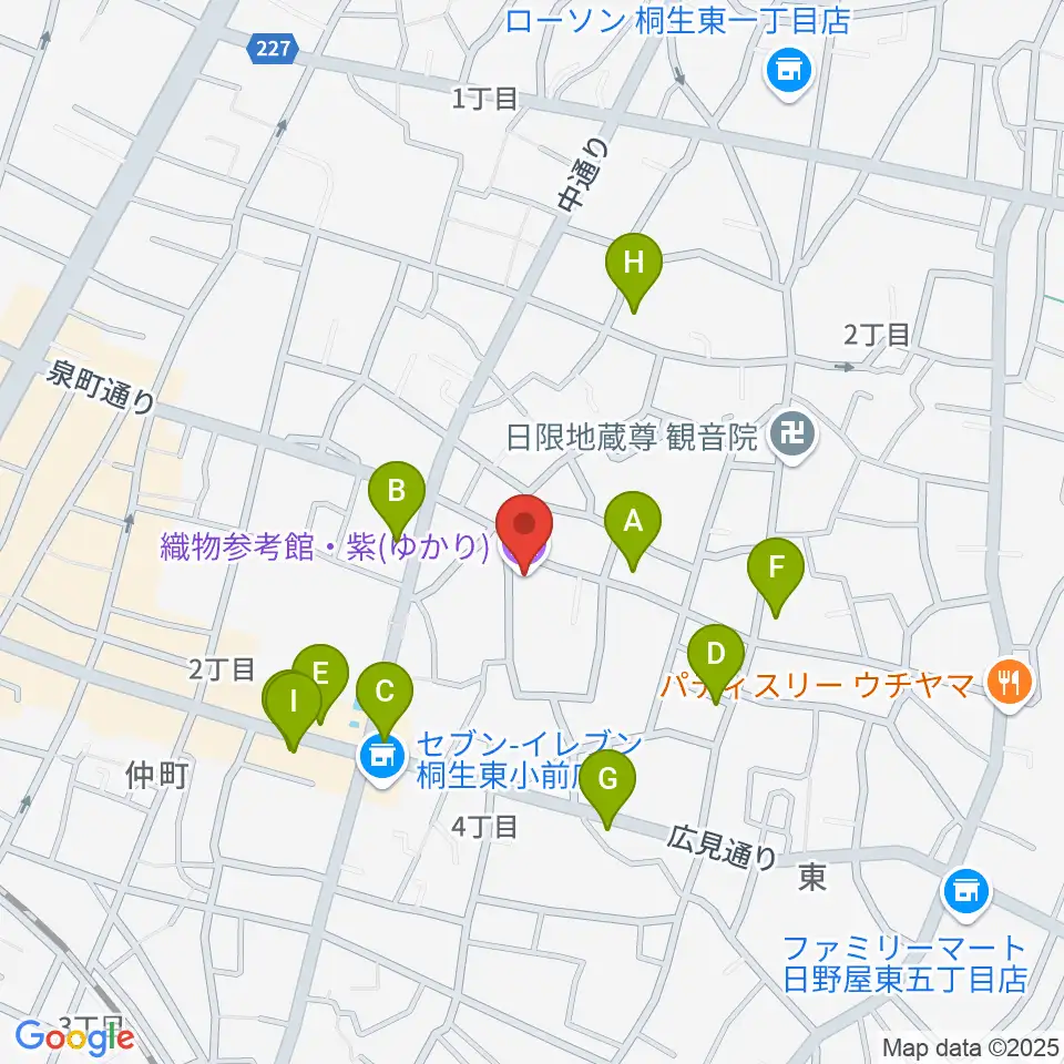 織物参考館・紫周辺のファミレス・ファーストフード一覧地図