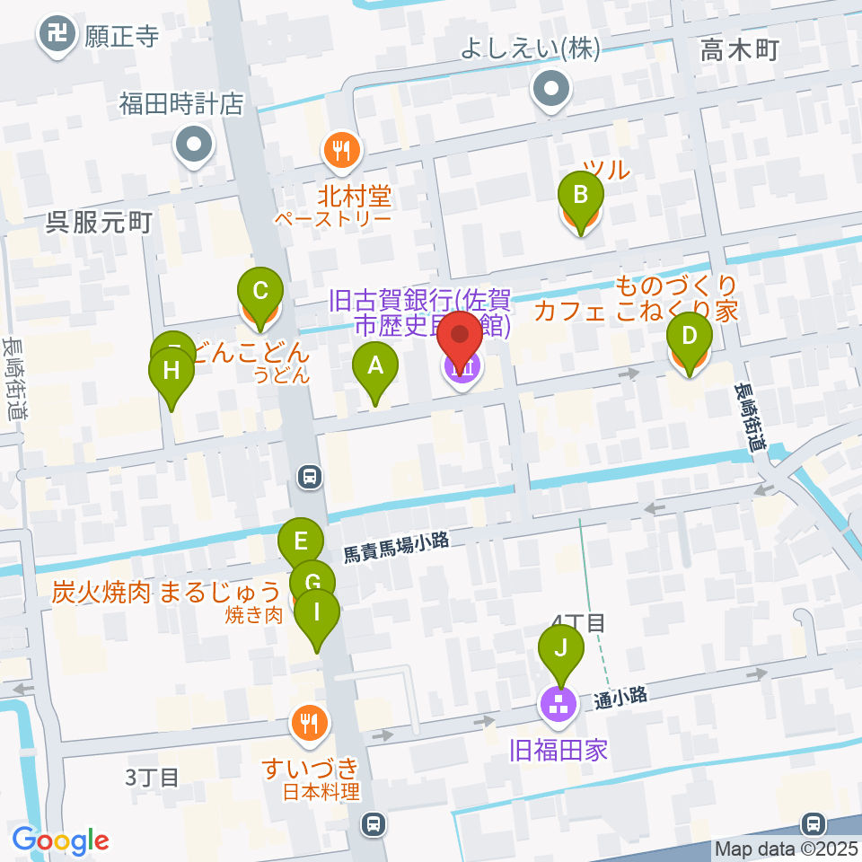 佐賀市歴史民俗館周辺のファミレス・ファーストフード一覧地図