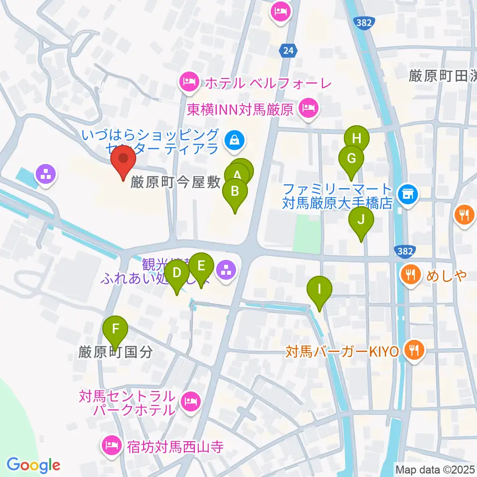 対馬博物館周辺のファミレス・ファーストフード一覧地図