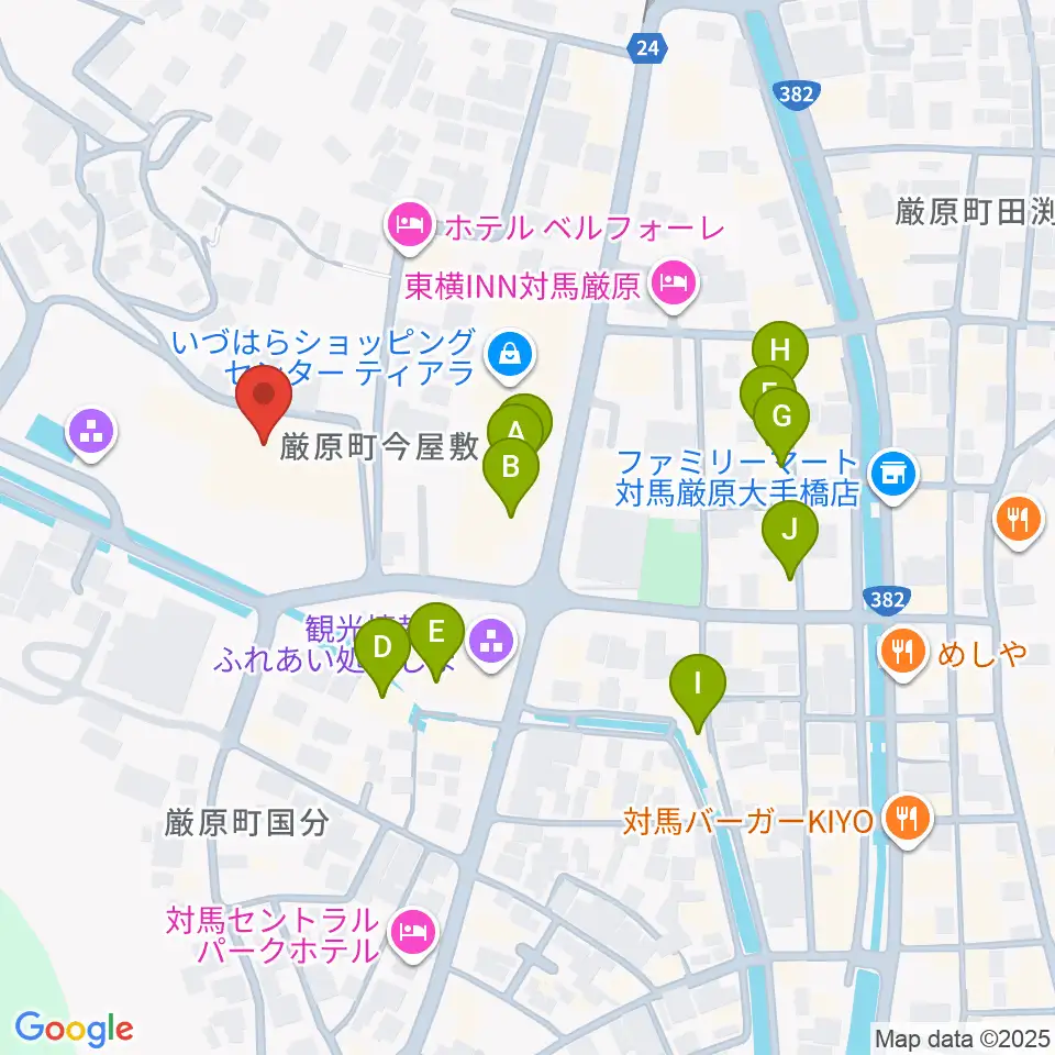 対馬博物館周辺のファミレス・ファーストフード一覧地図