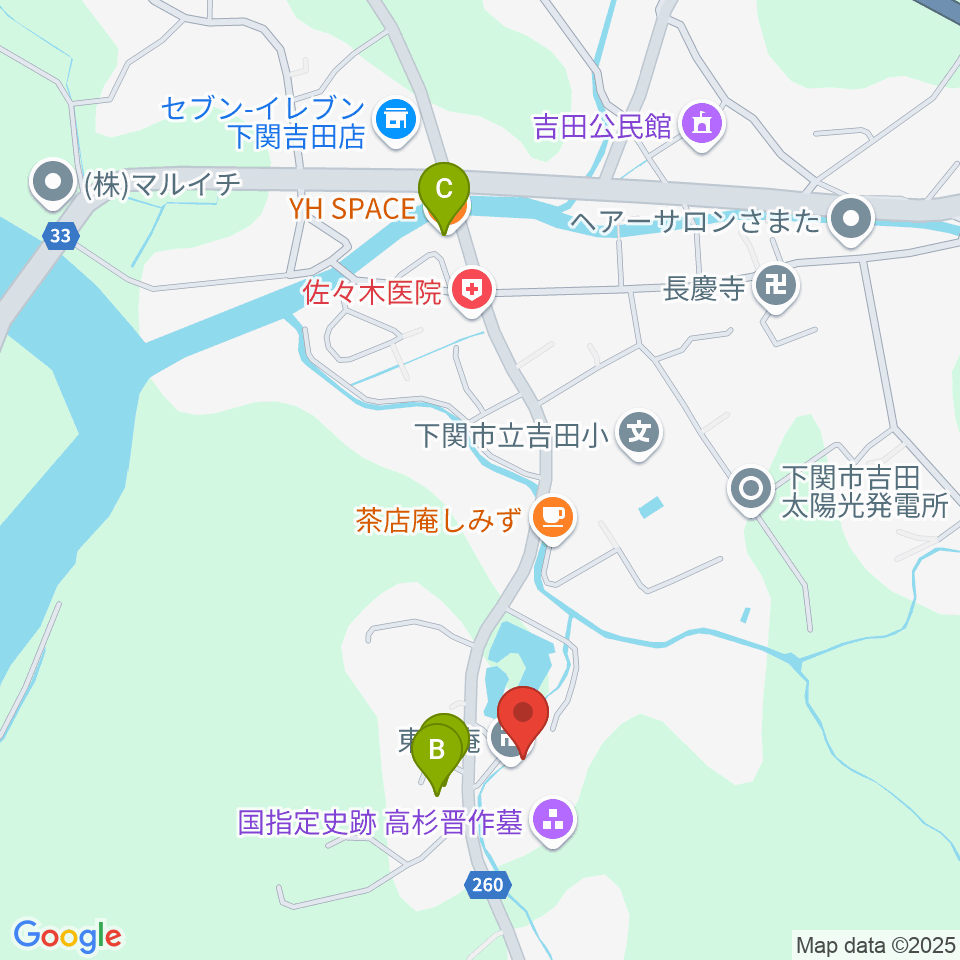 下関市立東行記念館周辺のファミレス・ファーストフード一覧地図