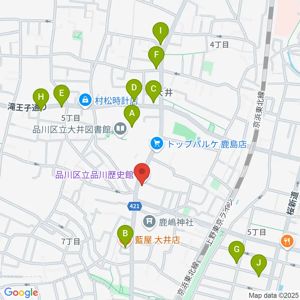 品川区立品川歴史館周辺のファミレス・ファーストフード一覧地図