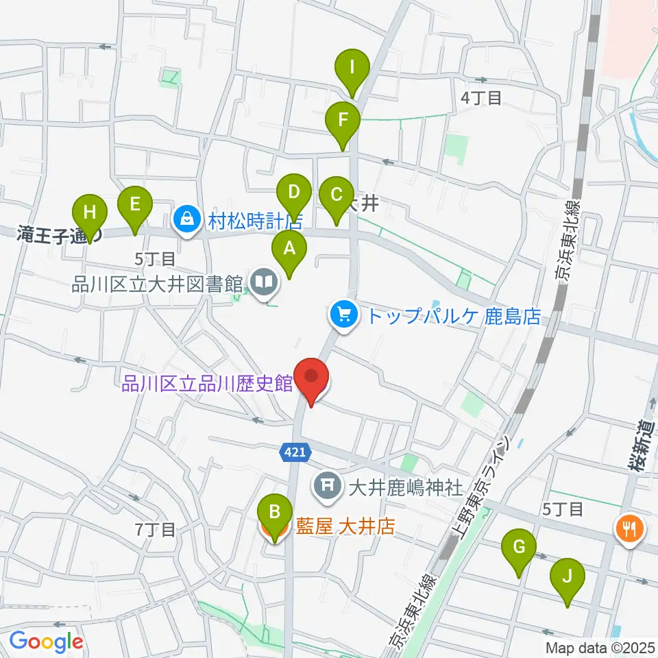 品川区立品川歴史館周辺のファミレス・ファーストフード一覧地図