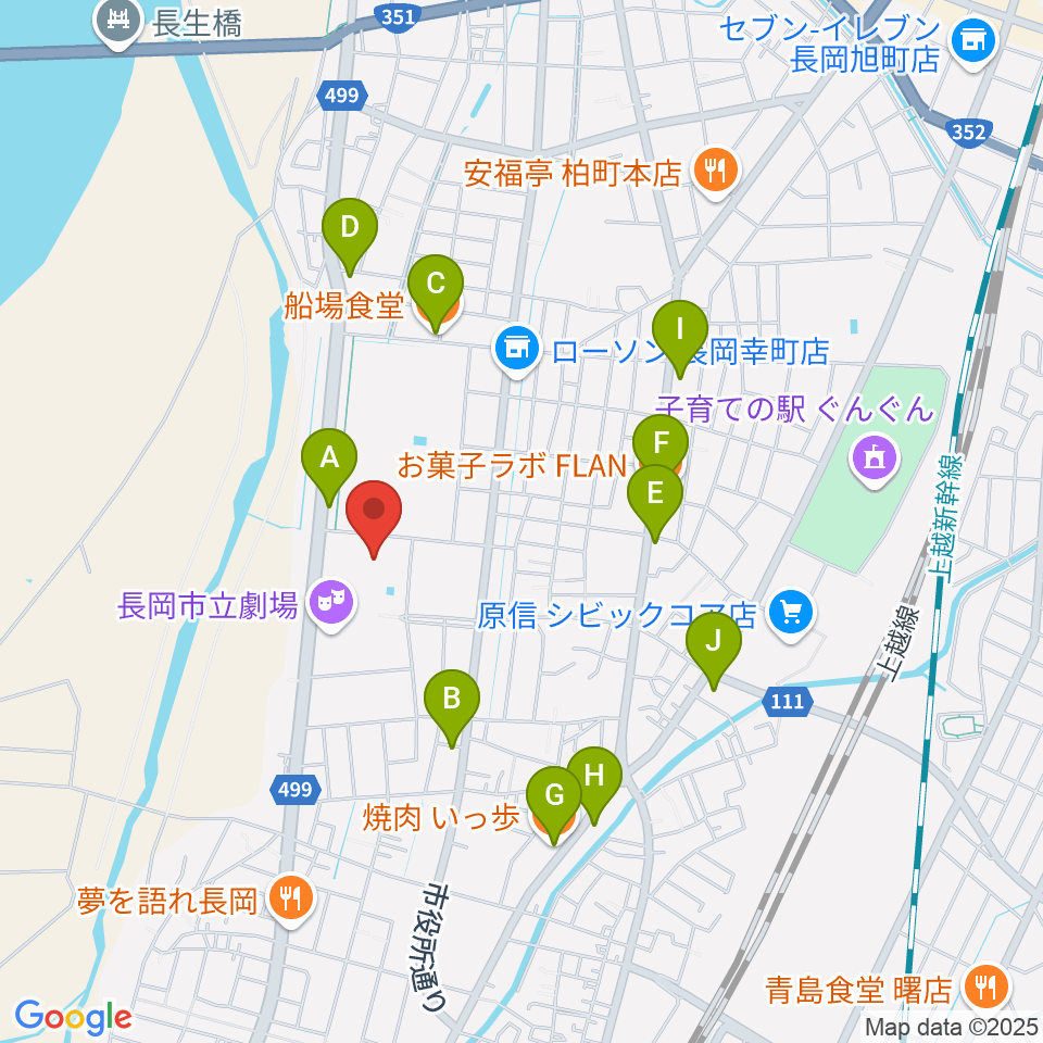 長岡市立科学博物館周辺のファミレス・ファーストフード一覧地図