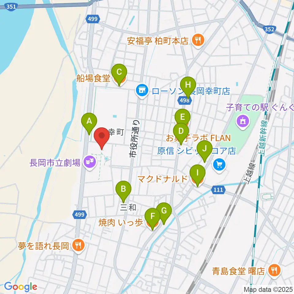 長岡市立科学博物館周辺のファミレス・ファーストフード一覧地図
