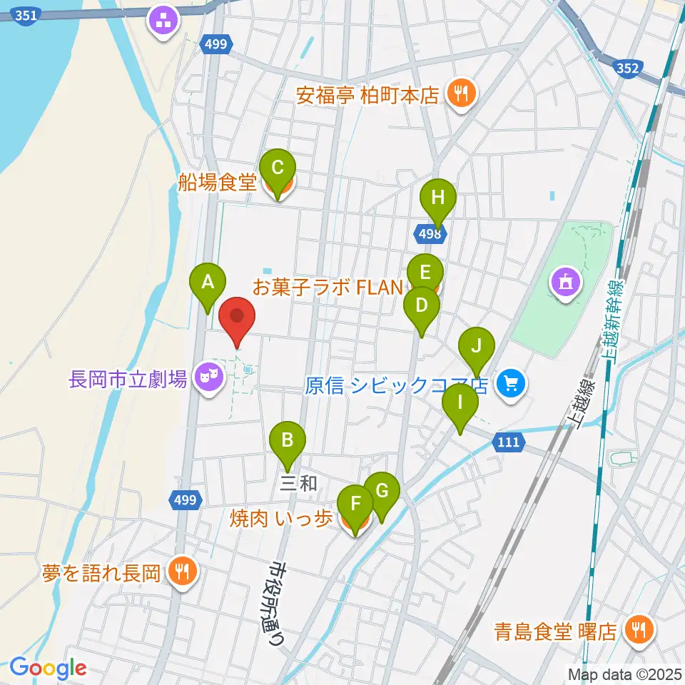 長岡市立科学博物館周辺のファミレス・ファーストフード一覧地図
