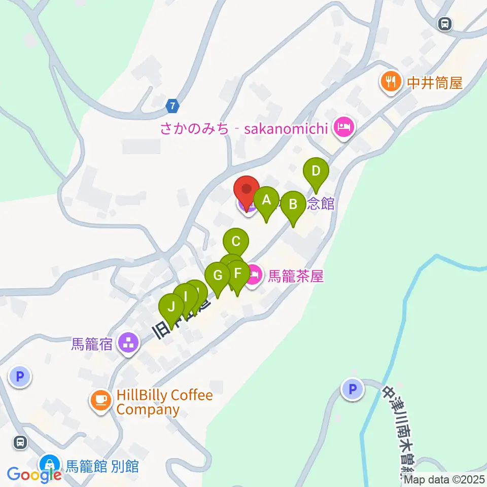 藤村記念館周辺のファミレス・ファーストフード一覧地図