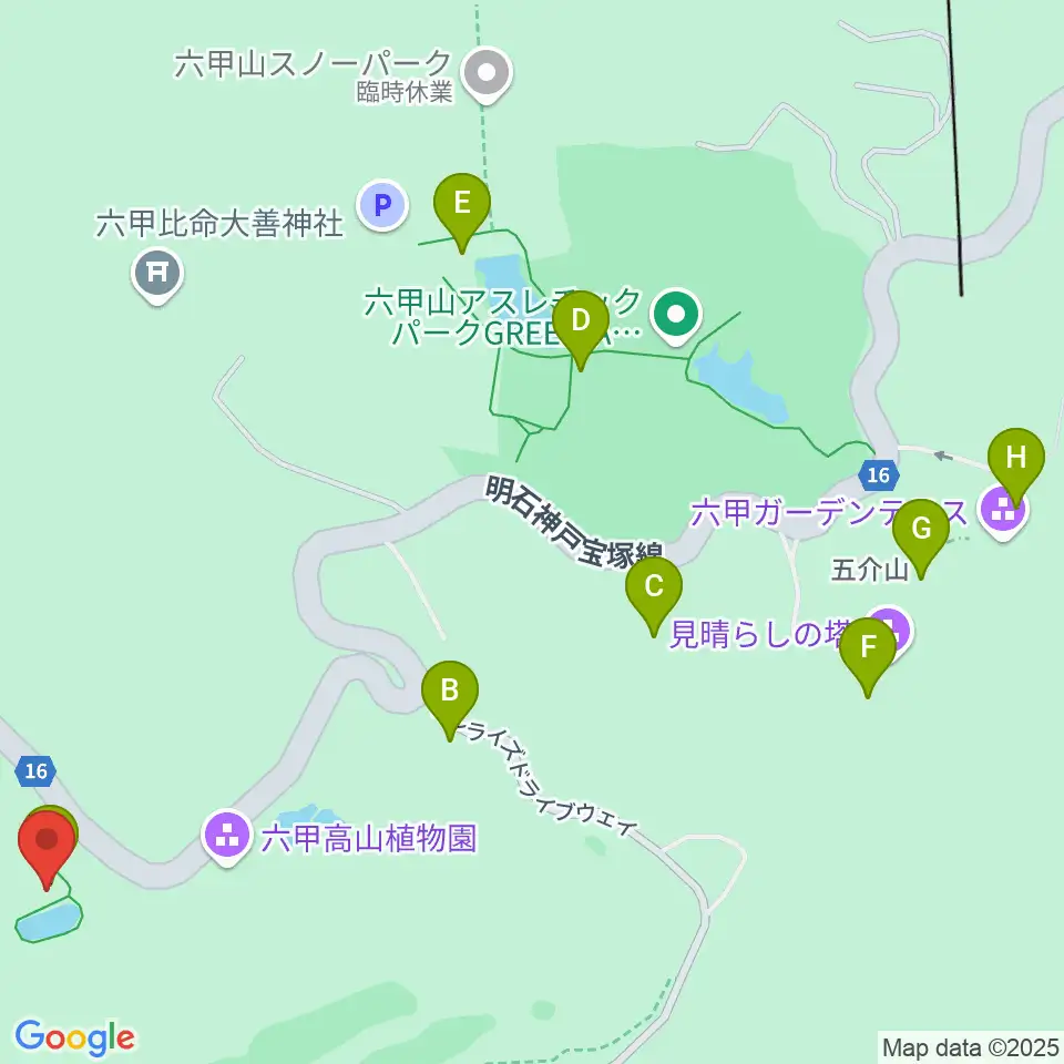 ROKKO森の音ミュージアム周辺のファミレス・ファーストフード一覧地図