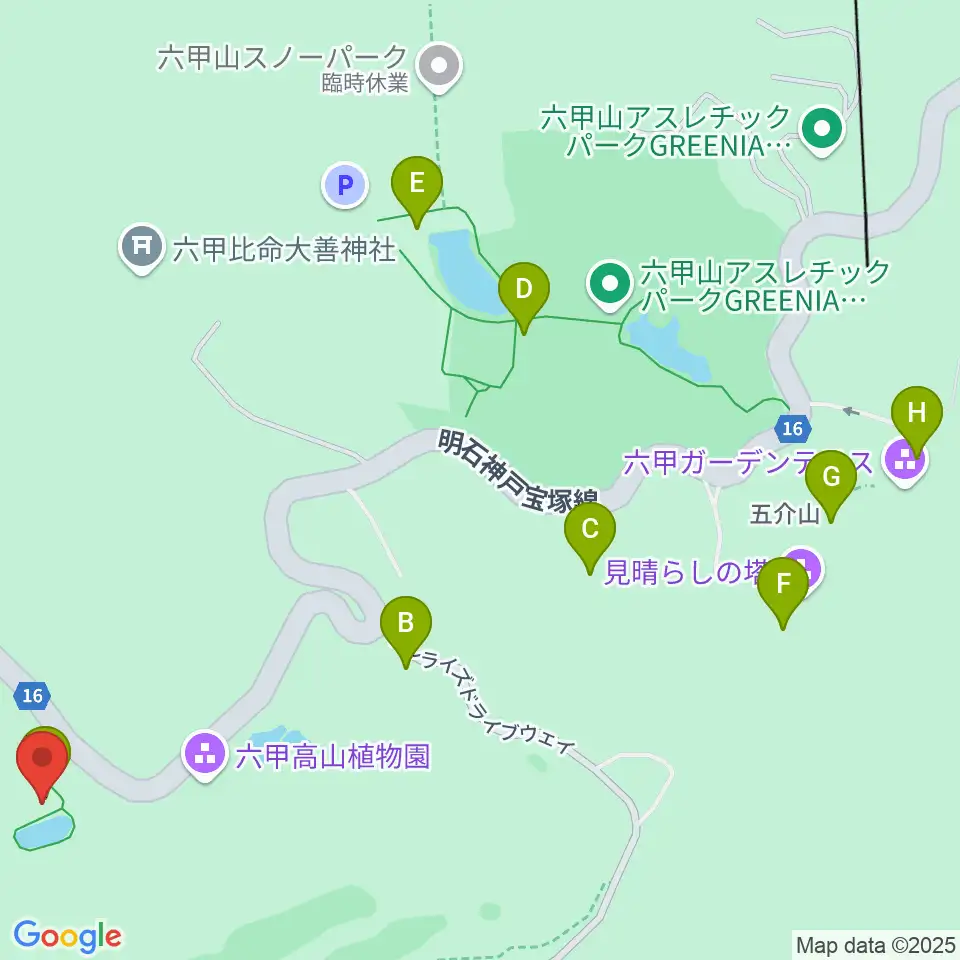 ROKKO森の音ミュージアム周辺のファミレス・ファーストフード一覧地図