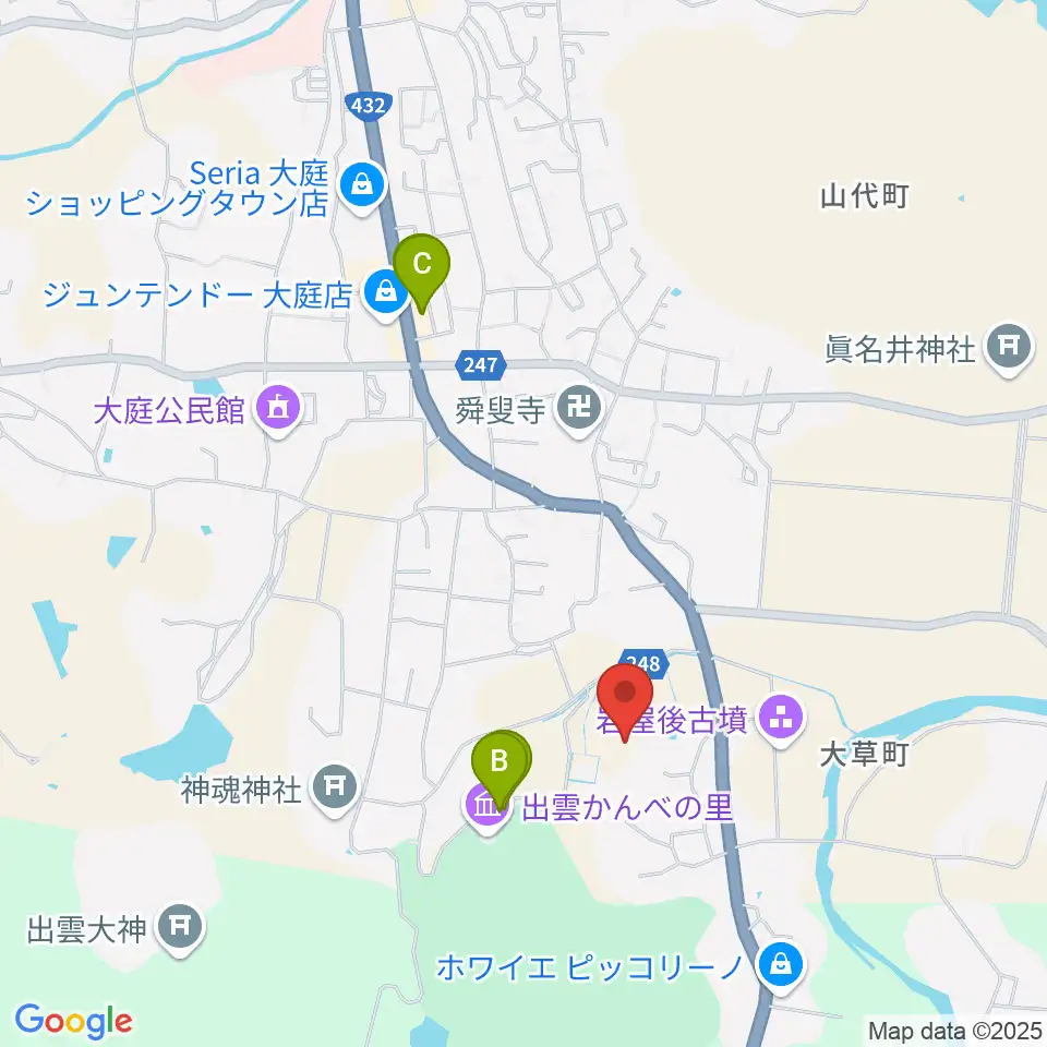 島根県立八雲立つ風土記の丘周辺のファミレス・ファーストフード一覧地図