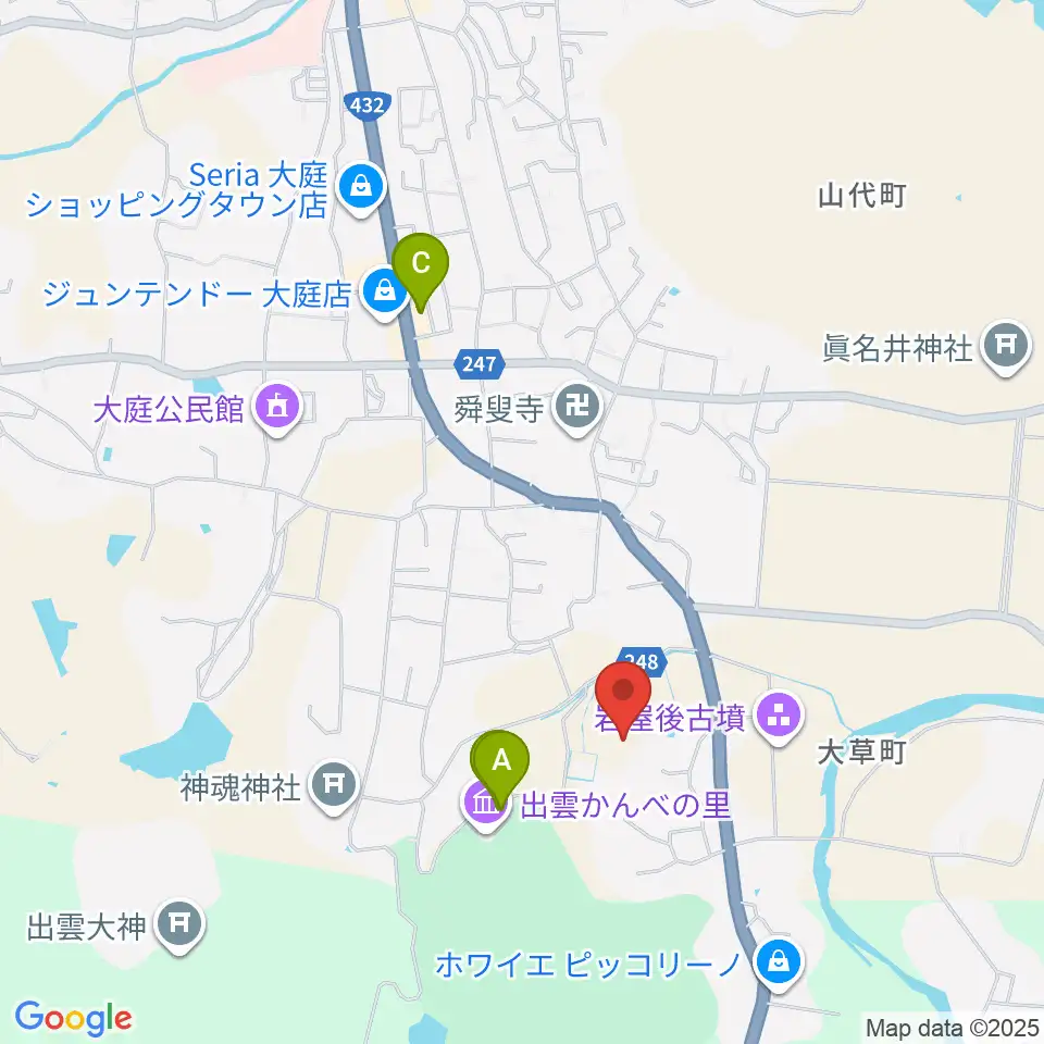 島根県立八雲立つ風土記の丘周辺のファミレス・ファーストフード一覧地図