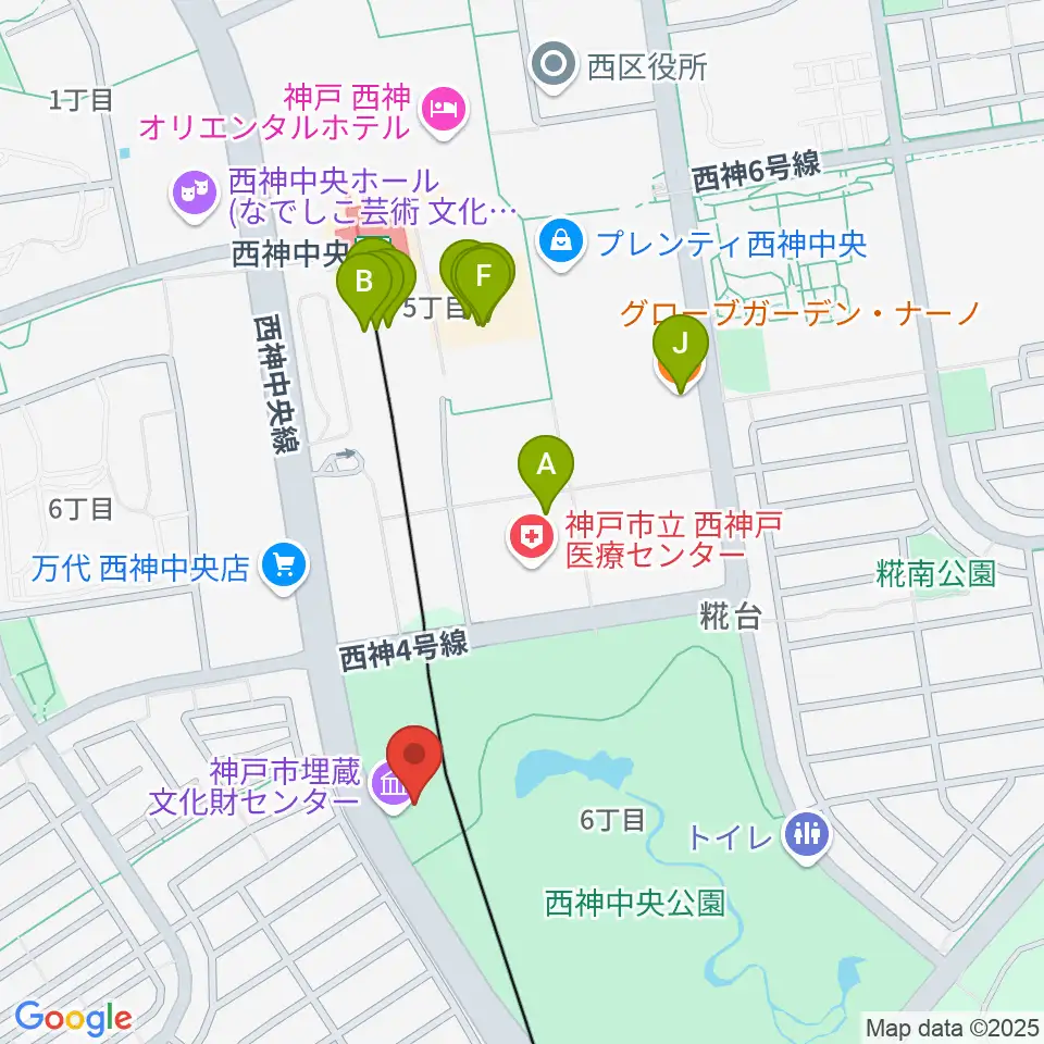 神戸市埋蔵文化財センター周辺のファミレス・ファーストフード一覧地図