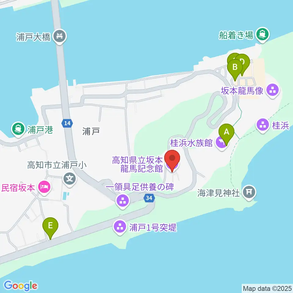 高知県立坂本龍馬記念館周辺のファミレス・ファーストフード一覧地図