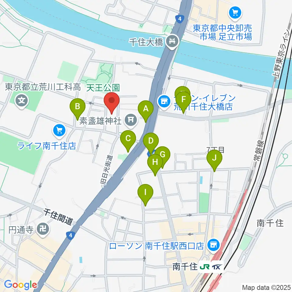 荒川ふるさと文化館周辺のファミレス・ファーストフード一覧地図