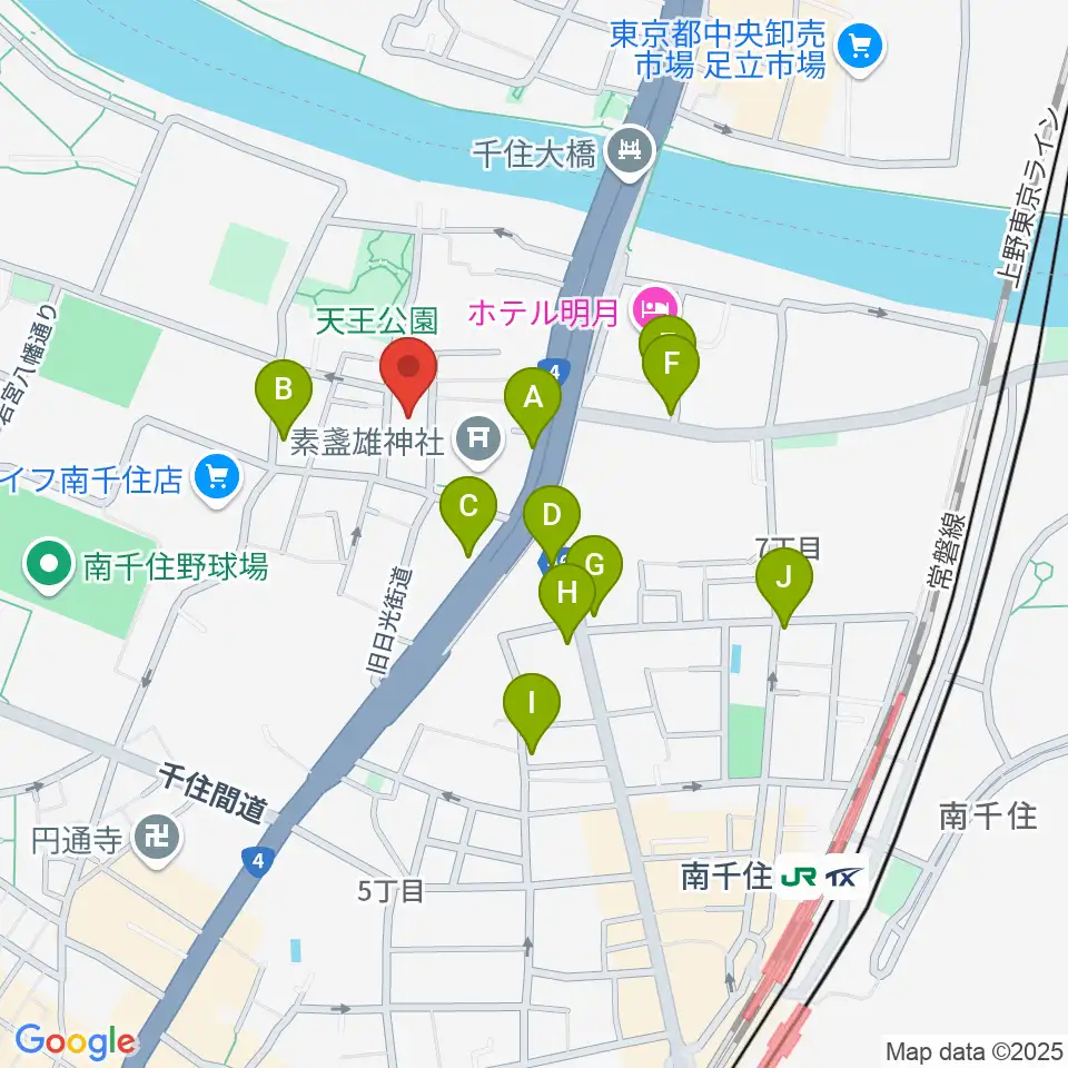 荒川ふるさと文化館周辺のファミレス・ファーストフード一覧地図