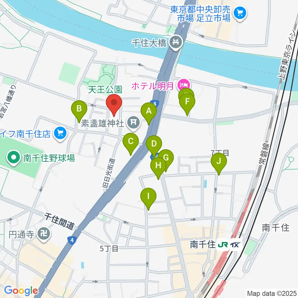 荒川ふるさと文化館周辺のファミレス・ファーストフード一覧地図