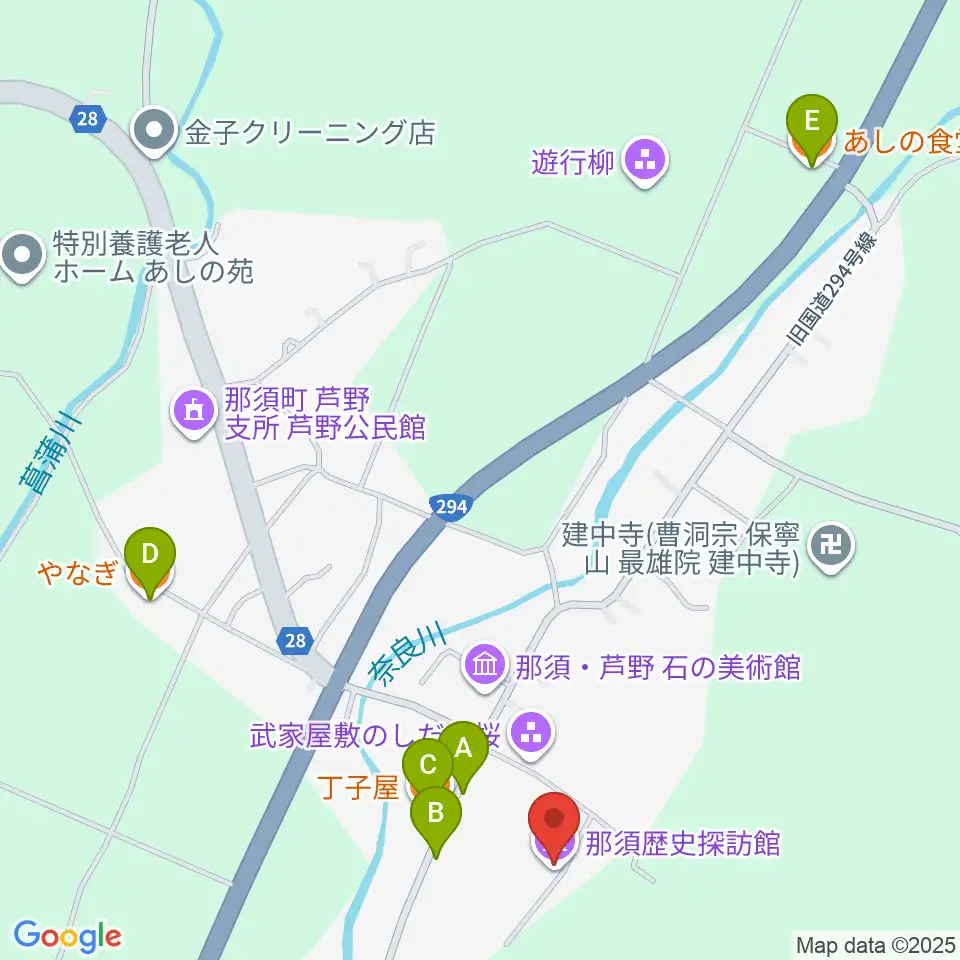 那須歴史探訪館周辺のファミレス・ファーストフード一覧地図