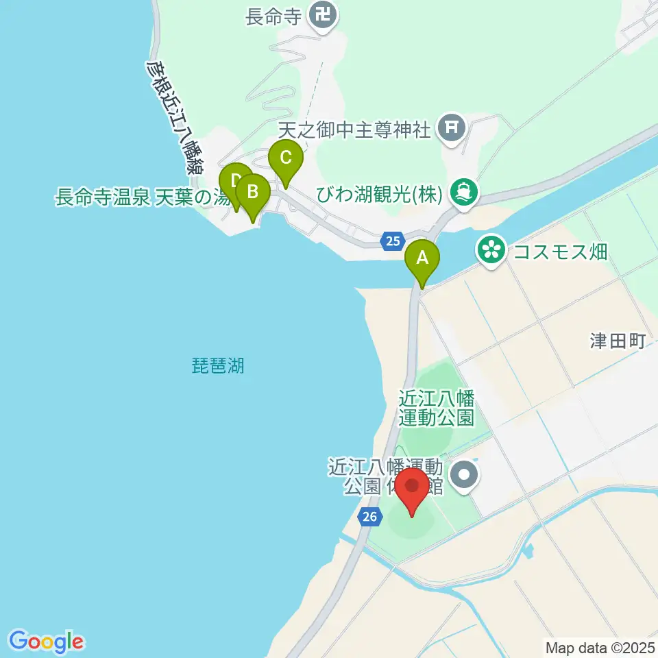 カローラ滋賀はちまんスタジアム周辺のファミレス・ファーストフード一覧地図