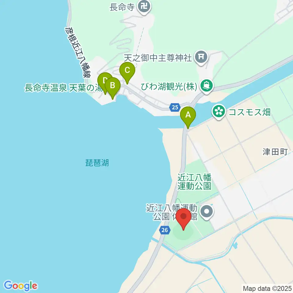 カローラ滋賀はちまんスタジアム周辺のファミレス・ファーストフード一覧地図