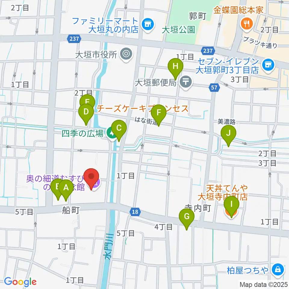 大垣市奥の細道むすびの地記念館周辺のファミレス・ファーストフード一覧地図