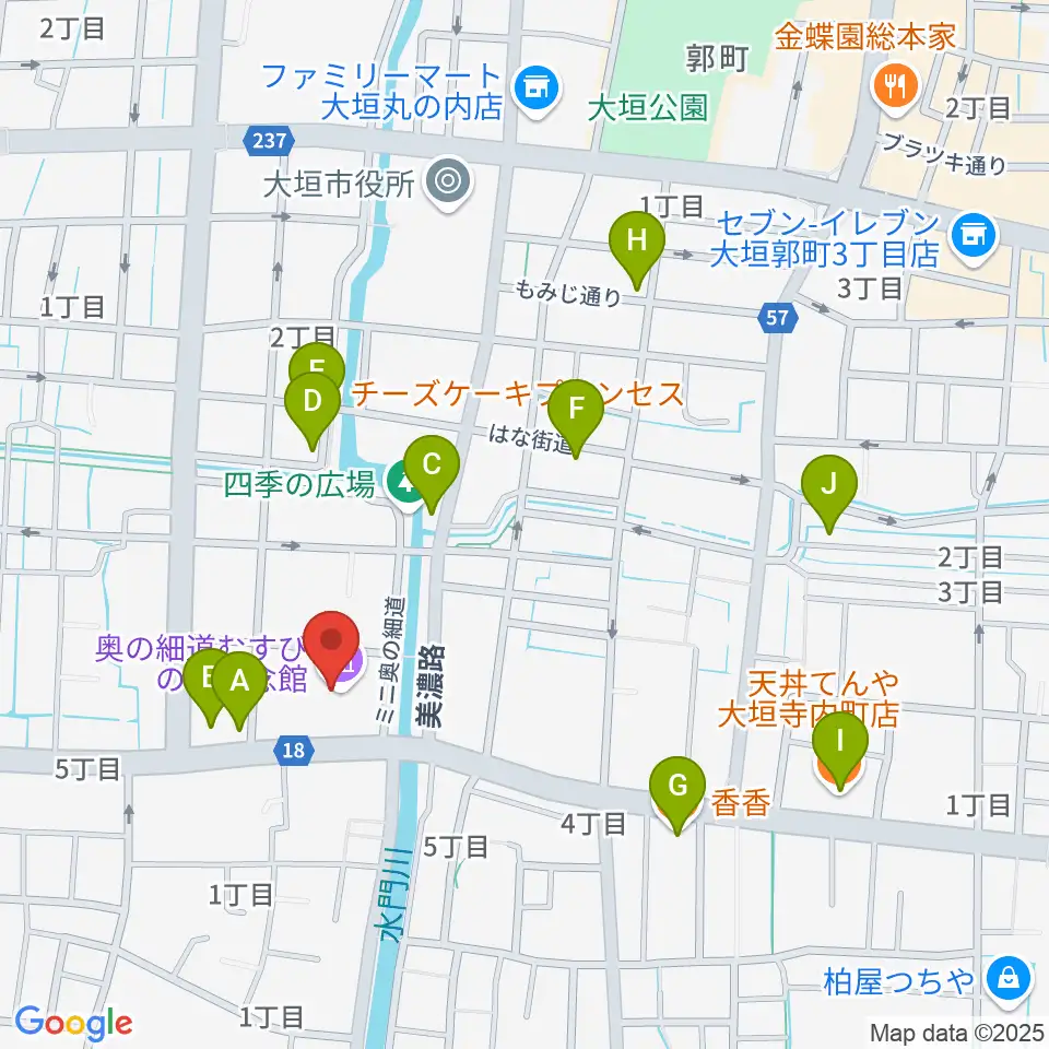 大垣市奥の細道むすびの地記念館周辺のファミレス・ファーストフード一覧地図